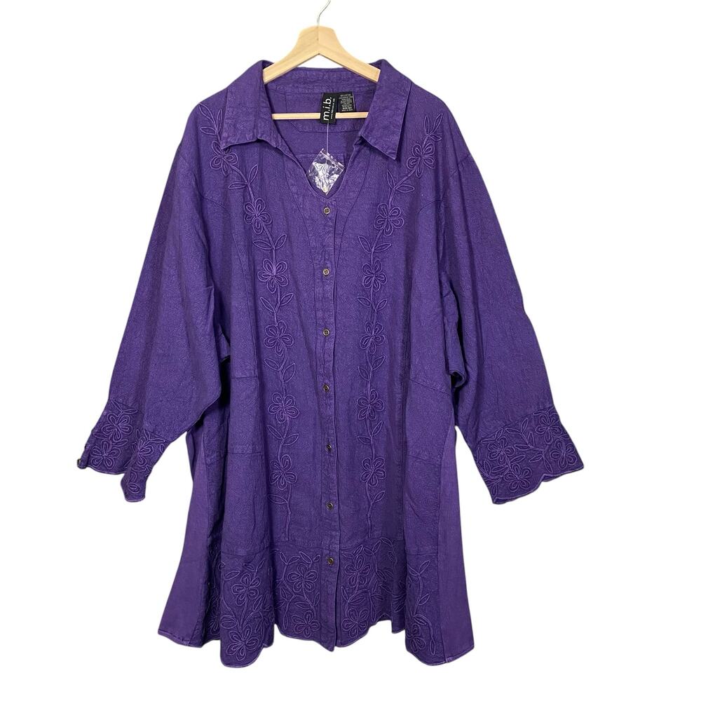 MIB Purple Embroidered 3/4 Sleeves Plus Size Top Size 6X